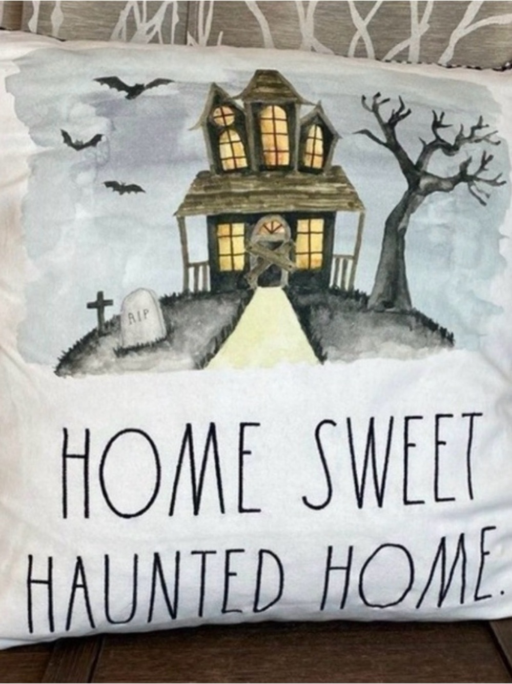 NWT Rae Dunn ‘HOME SWEET HAUNTED HOME’ decorative throw accent pillow Halloween